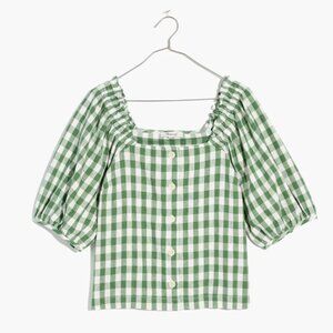 Madewell - Size S - Linen-Cotton Square-Neck Button-Front Top in Gingham Check